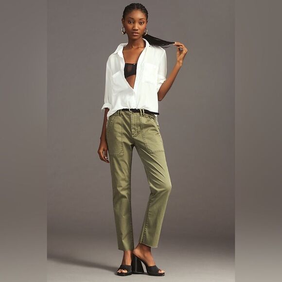 Pilcro Green Slim Straight Utility Pants Raw Hem Size 25 - Picture 1 of 8